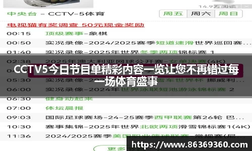 CCTV5今日节目单精彩内容一览让您不再错过每一场体育盛事
